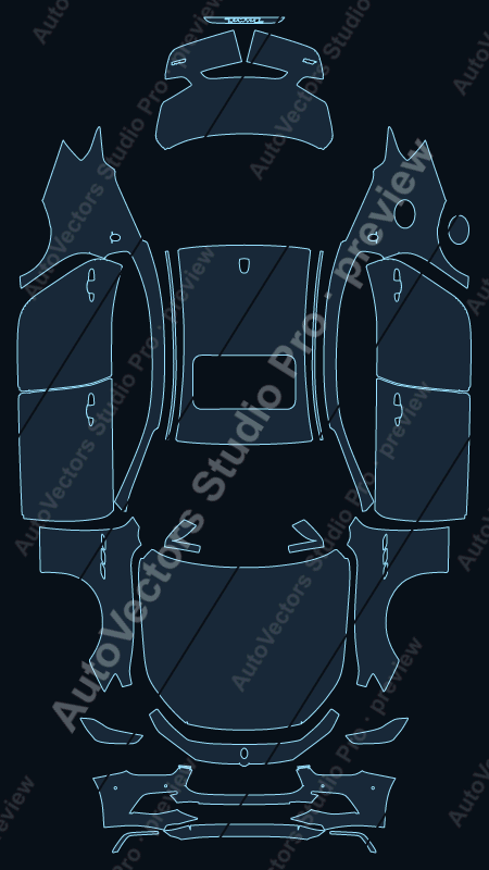 Maserati Ghibli Diesel GranSport 2017 precut PPF pattern – watermarked preview from the cutting software