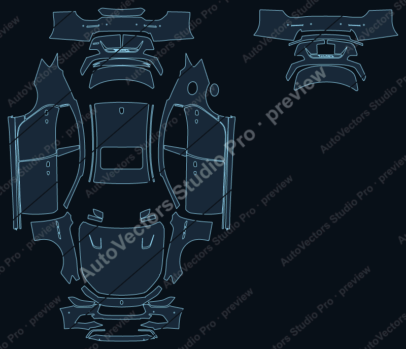 Maserati Ghibli Modena 2022 precut PPF pattern – watermarked preview from the cutting software