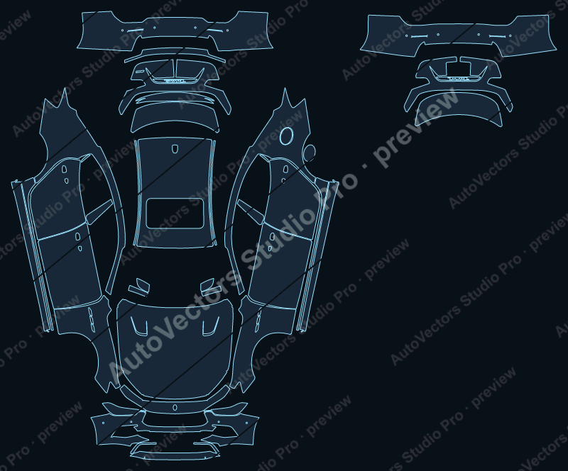 Maserati Ghibli Trofeo 2022 precut PPF pattern – watermarked preview from the cutting software