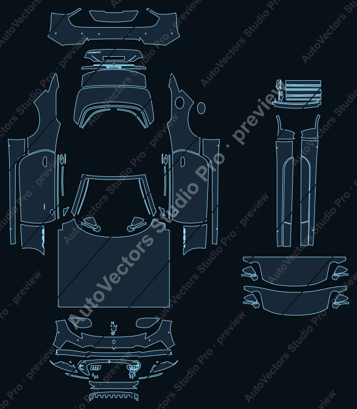 Maserati GranCabrio Base 2027 precut PPF pattern – watermarked preview from the cutting software