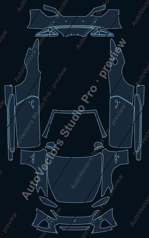 Maserati GranCabrio Sport 2017 precut PPF pattern – watermarked preview from the cutting software