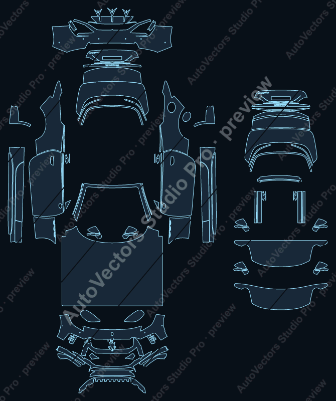 Maserati GranCabrio Trofeo V2 2025 precut PPF pattern – watermarked preview from the cutting software