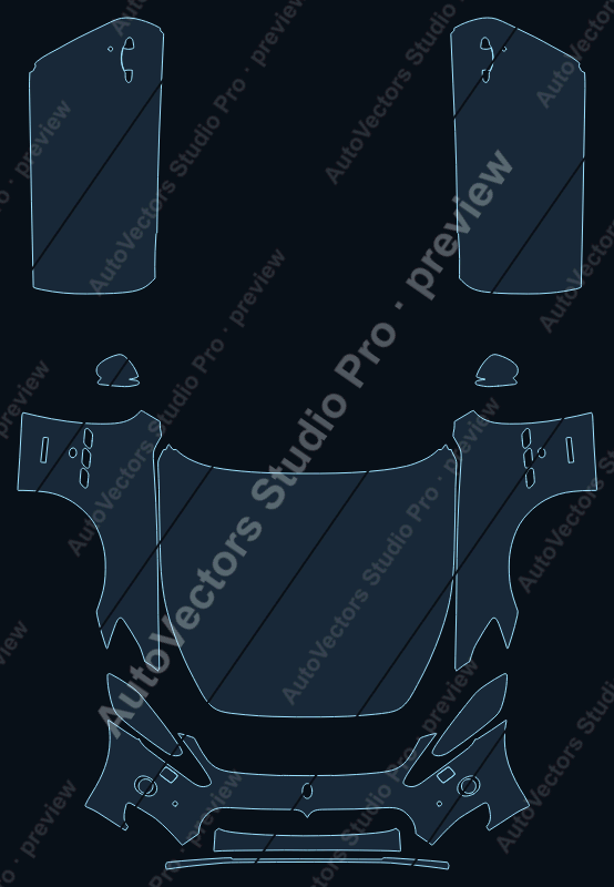 Maserati GranTurismo Base 2008 coupe front kit precut PPF pattern – watermarked preview from the cutting software