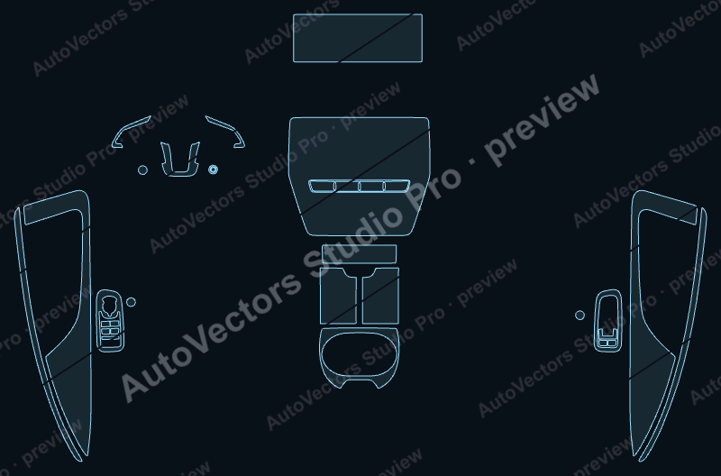 Maserati GranTurismo Base 2021 precut interior protection film pattern – watermarked preview from the cutting software
