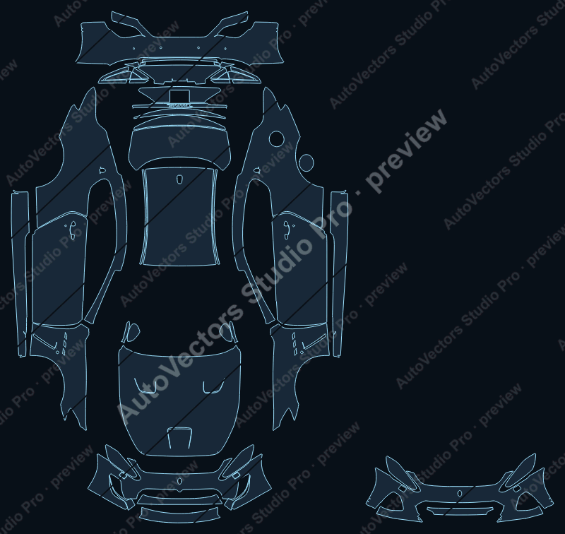 Maserati GranTurismo MC 2017 precut PPF pattern – watermarked preview from the cutting software