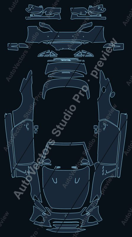 Maserati GranTurismo MC 2018 convertible precut PPF pattern – watermarked preview from the cutting software