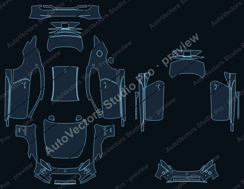 Maserati GranTurismo S 2008 coupe precut PPF pattern – watermarked preview from the cutting software