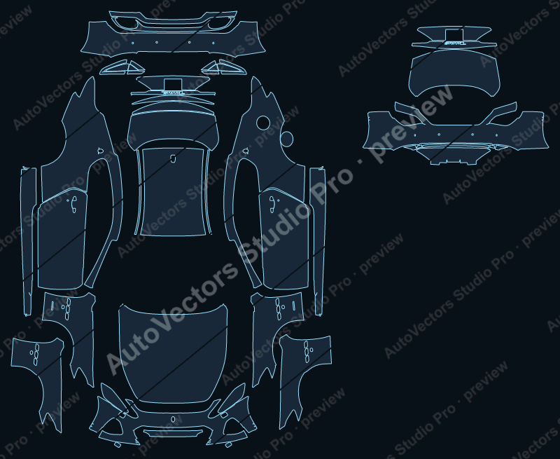 Maserati GranTurismo Sport 2017 precut PPF pattern – watermarked preview from the cutting software