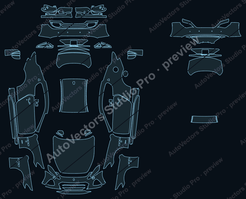 Maserati GranTurismo Sport 2018 coupe precut PPF pattern – watermarked preview from the cutting software