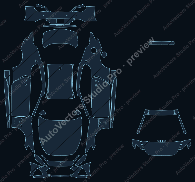 Maserati GranTurismo Sport 2018 coupe precut PPF pattern – watermarked preview from the cutting software
