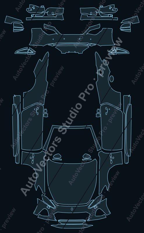 Maserati GranTurismo Sport 2018 convertible precut PPF pattern – watermarked preview from the cutting software