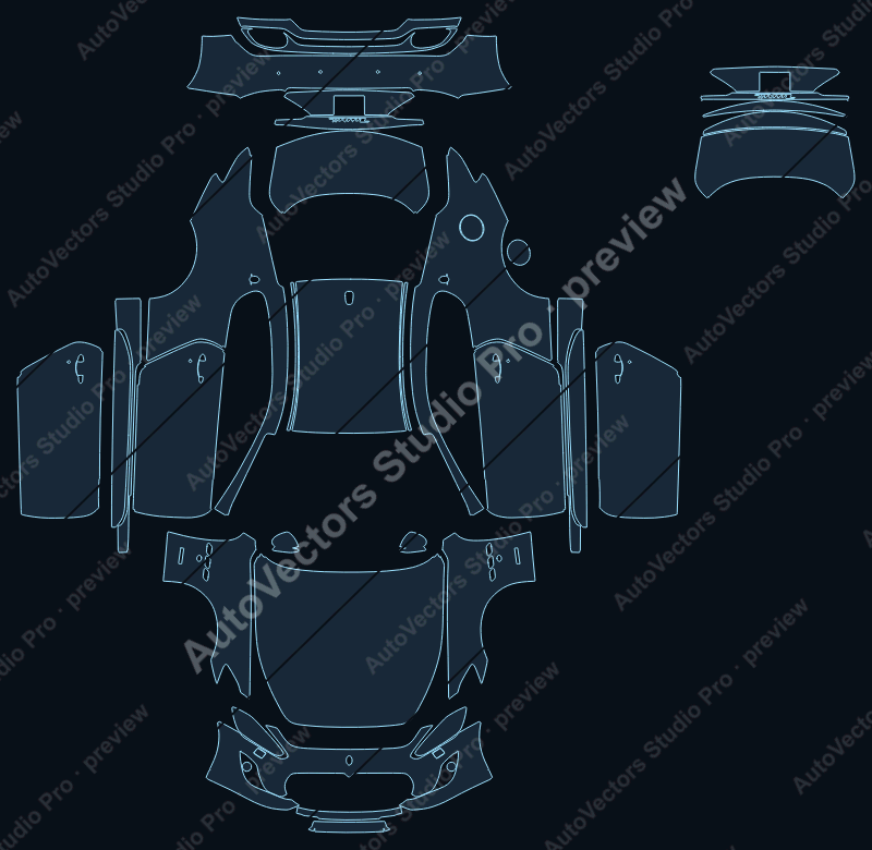 Maserati GranTurismo Sport GranCabrio- 2012 coupe precut PPF pattern – watermarked preview from the cutting software