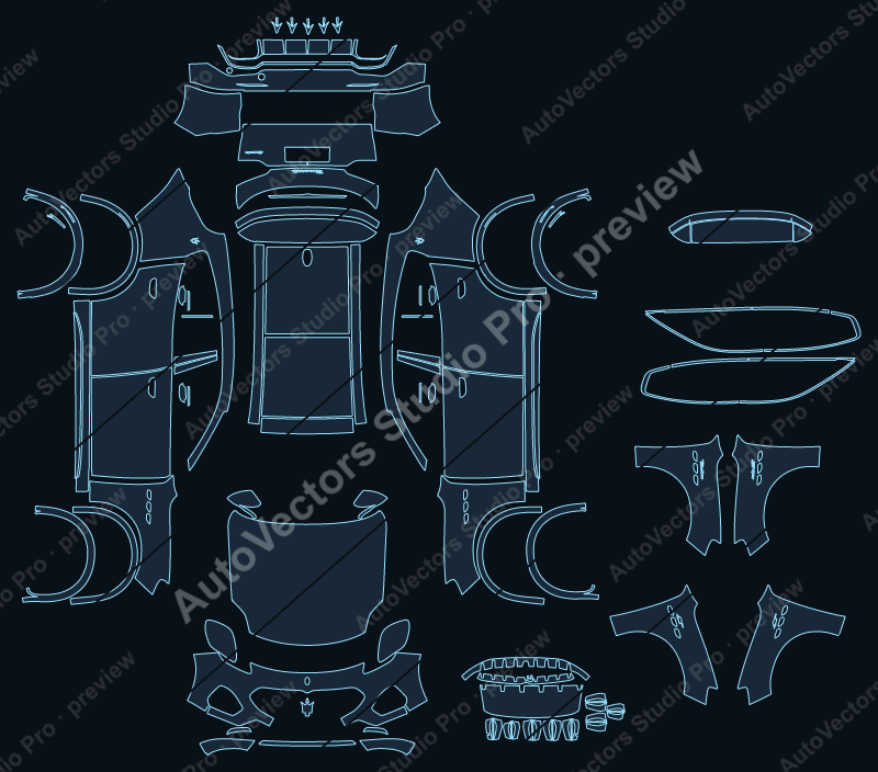 Maserati Grecale Base 2022 precut PPF pattern – watermarked preview from the cutting software
