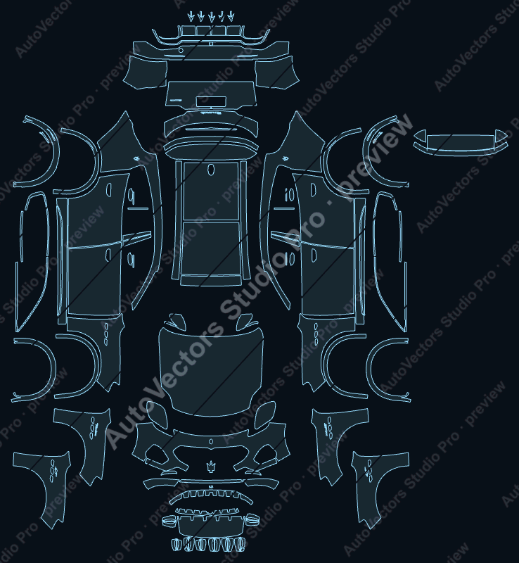 Maserati Grecale Base V2 2022 precut PPF pattern – watermarked preview from the cutting software