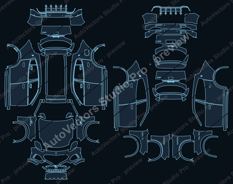 Maserati Grecale GT 2023 precut PPF pattern – watermarked preview from the cutting software