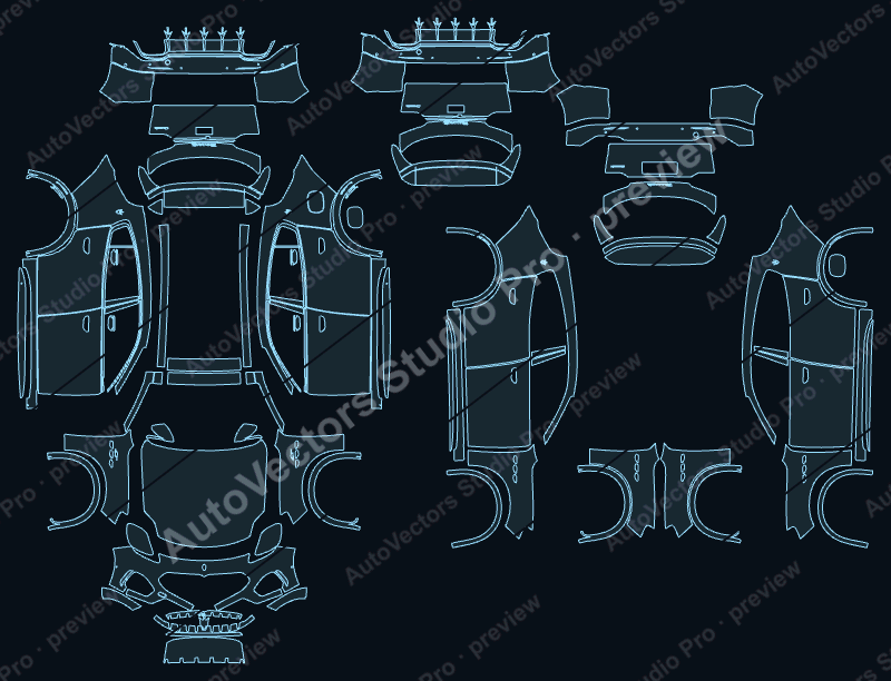 Maserati Grecale GT V2 2023 precut PPF pattern – watermarked preview from the cutting software