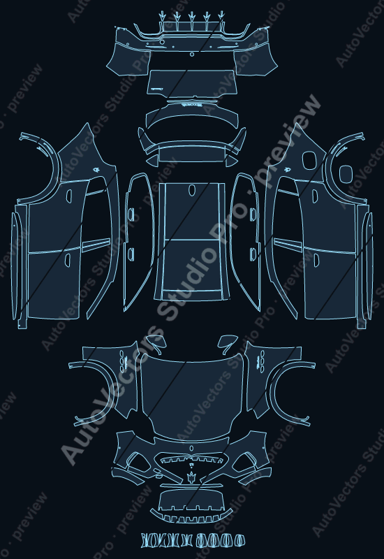 Maserati Grecale Modena 2023 precut PPF pattern – watermarked preview from the cutting software