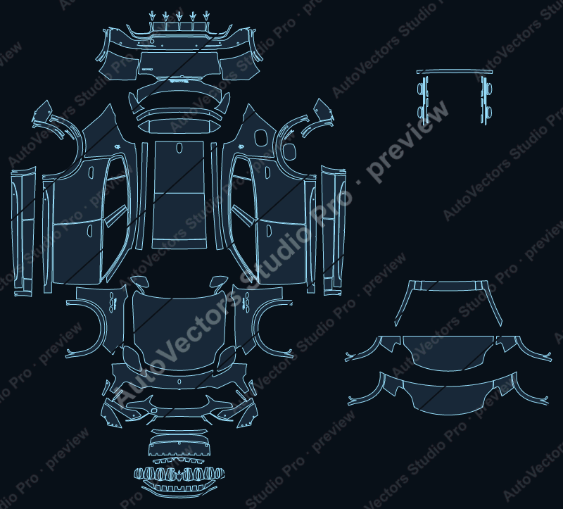 Maserati Grecale Modena V2 2023 precut PPF pattern – watermarked preview from the cutting software