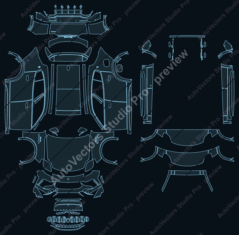 Maserati Grecale Modena V3 2023 precut PPF pattern – watermarked preview from the cutting software