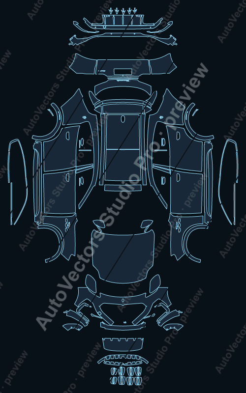Maserati Grecale Trofeo 2023 precut PPF pattern – watermarked preview from the cutting software