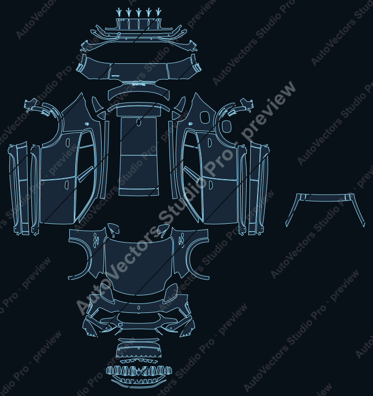 Maserati Grecale Trofeo 2027 precut PPF pattern – watermarked preview from the cutting software