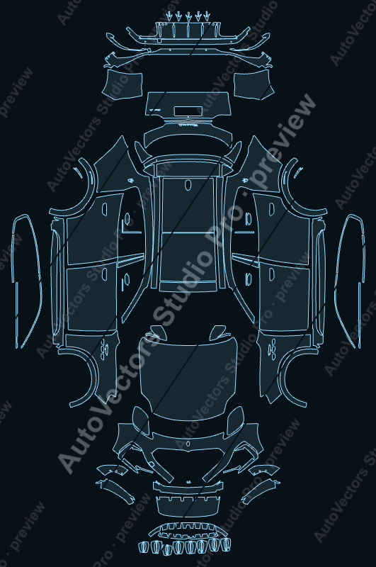 Maserati Grecale Trofeo V2 2023 precut PPF pattern – watermarked preview from the cutting software