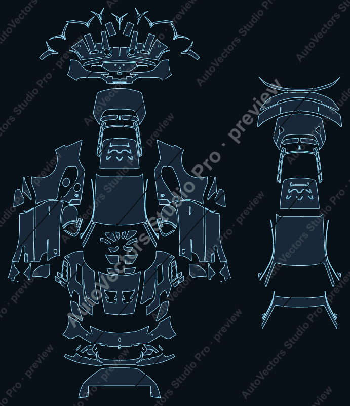 Maserati GT2 Stradale 2025 precut PPF pattern – watermarked preview from the cutting software
