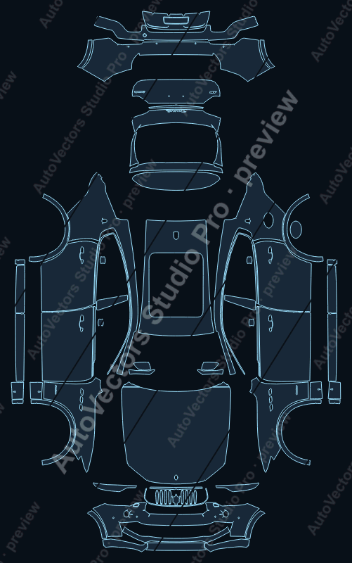 Maserati Levante Base 2018 precut PPF pattern – watermarked preview from the cutting software