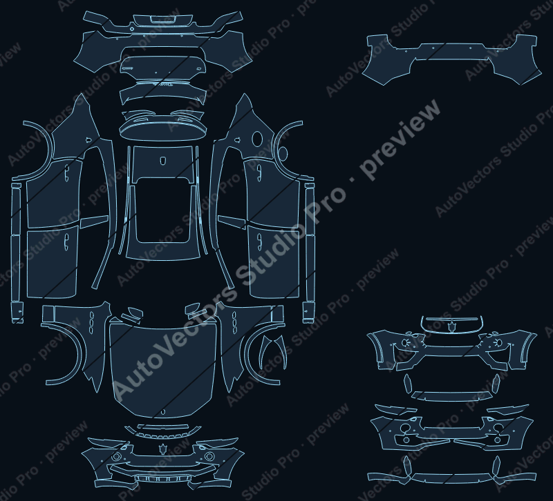 Maserati Levante GT 2022 precut PPF pattern – watermarked preview from the cutting software