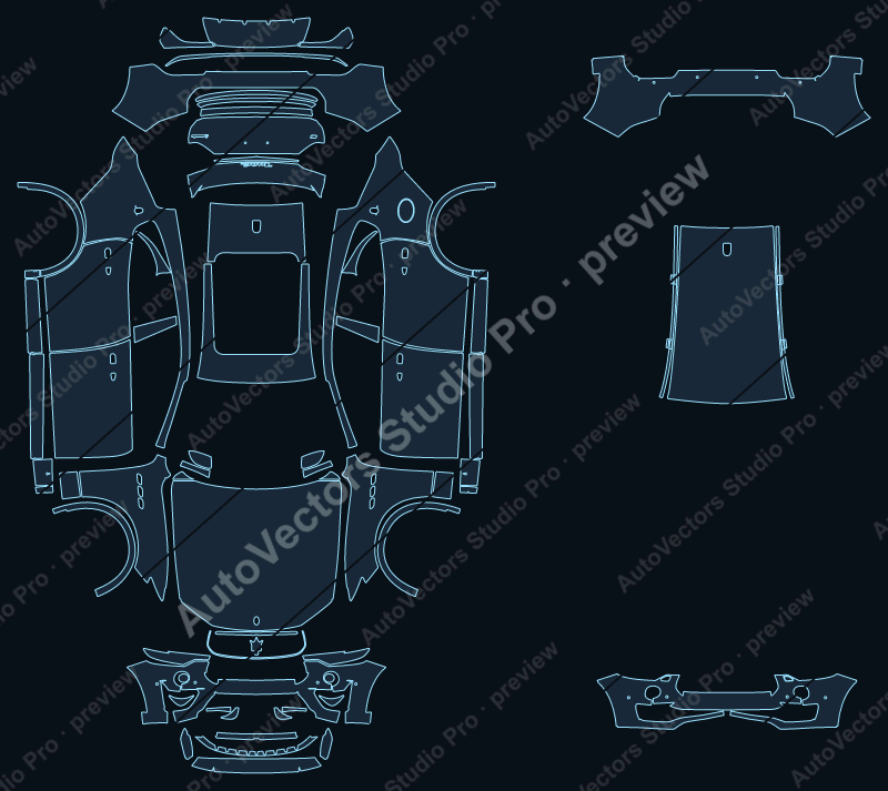 Maserati Levante Modena 2022 precut PPF pattern – watermarked preview from the cutting software