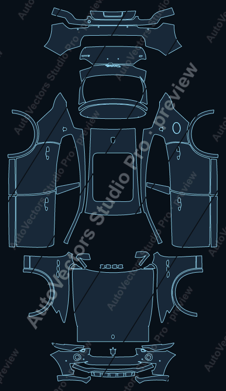 Maserati Levante S 2016 precut PPF pattern – watermarked preview from the cutting software