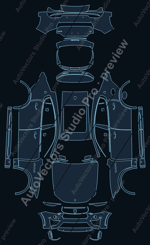 Maserati Levante Trofeo 2018 precut PPF pattern – watermarked preview from the cutting software