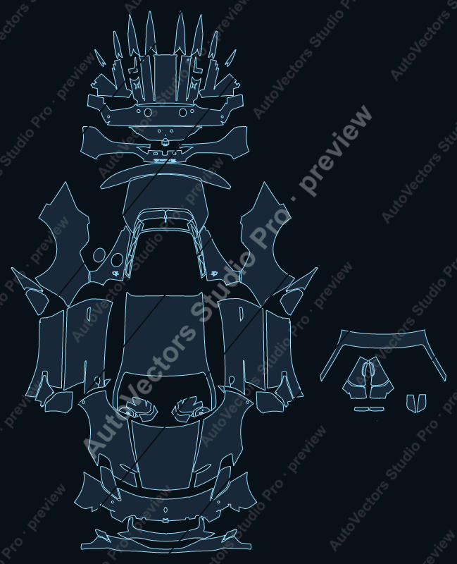 Maserati MC20 Base 2022 coupe precut PPF pattern – watermarked preview from the cutting software