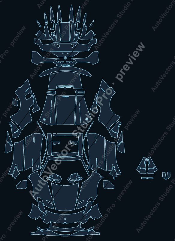 Maserati MC20 Cielo 2021 convertible precut PPF pattern – watermarked preview from the cutting software