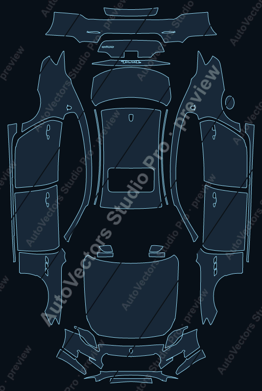 Maserati Quattroporte Base 2016 precut PPF pattern – watermarked preview from the cutting software