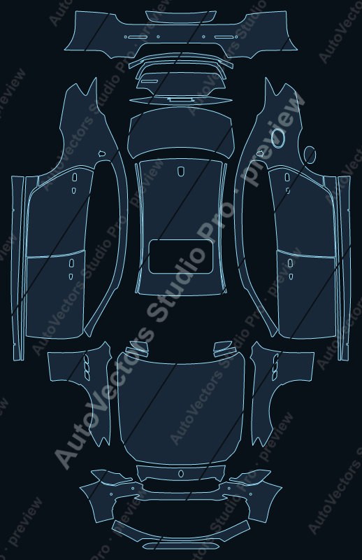 Maserati Quattroporte GT 2022 precut PPF pattern – watermarked preview from the cutting software