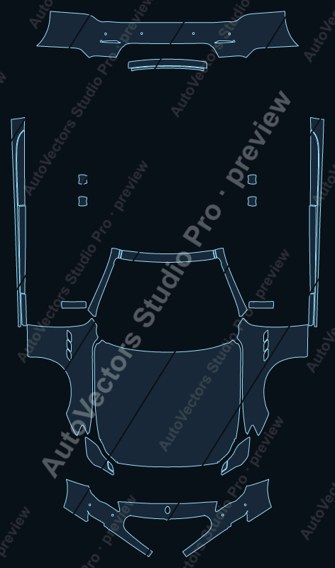 Maserati Quattroporte GTS-S Q4 2014 front kit precut PPF pattern – watermarked preview from the cutting software