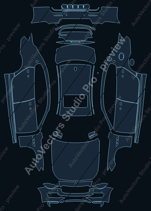Maserati Quattroporte Modena 2022 precut PPF pattern – watermarked preview from the cutting software
