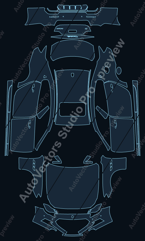 Maserati Quattroporte S 2017 precut PPF pattern – watermarked preview from the cutting software