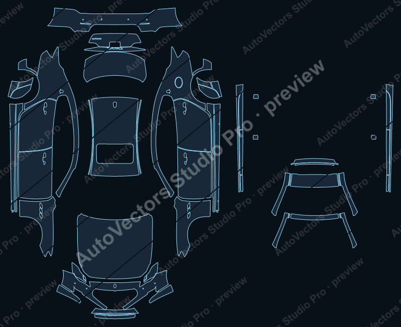 Maserati Quattroporte S-Gts 2013 precut PPF pattern – watermarked preview from the cutting software