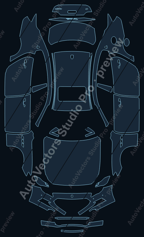 Maserati Quattroporte S Q4 GranLusso 2017 precut PPF pattern – watermarked preview from the cutting software