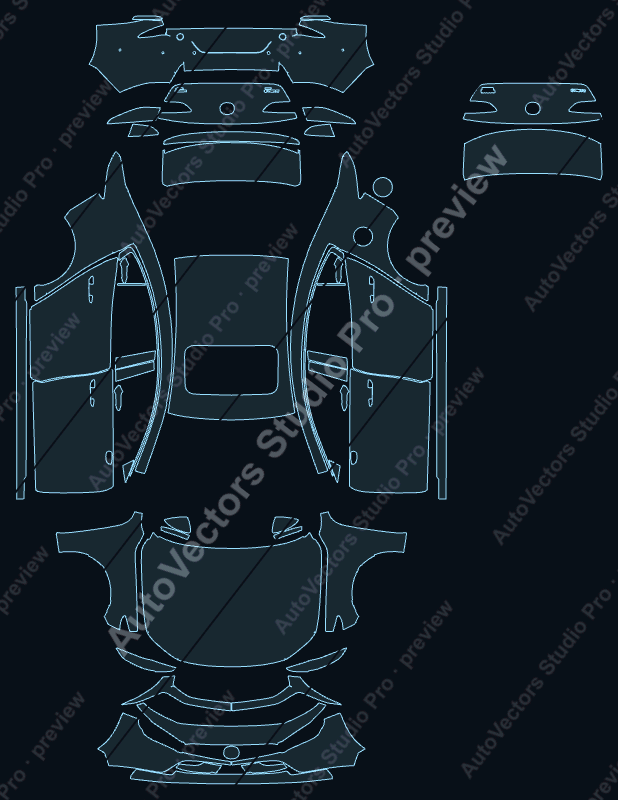 Mazda 3 Base 2019 sedan precut PPF pattern – watermarked preview from the cutting software