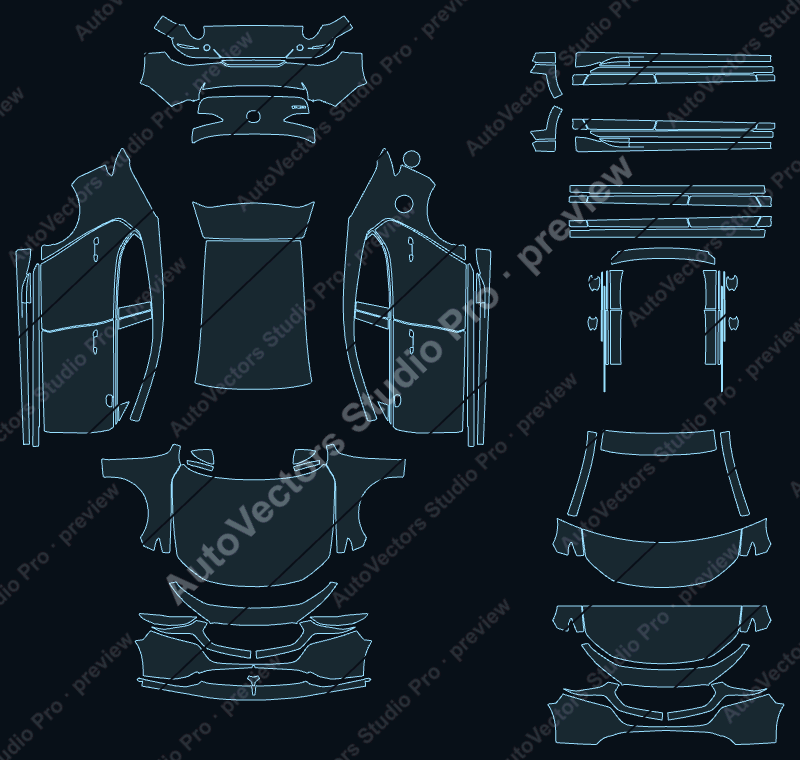 Mazda 3 S Select Sport 2025 hatchback precut PPF pattern – watermarked preview from the cutting software