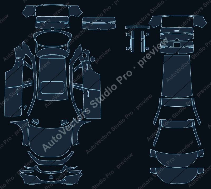 Mazda CX-30 2019 SUV precut PPF pattern – watermarked preview from the cutting software