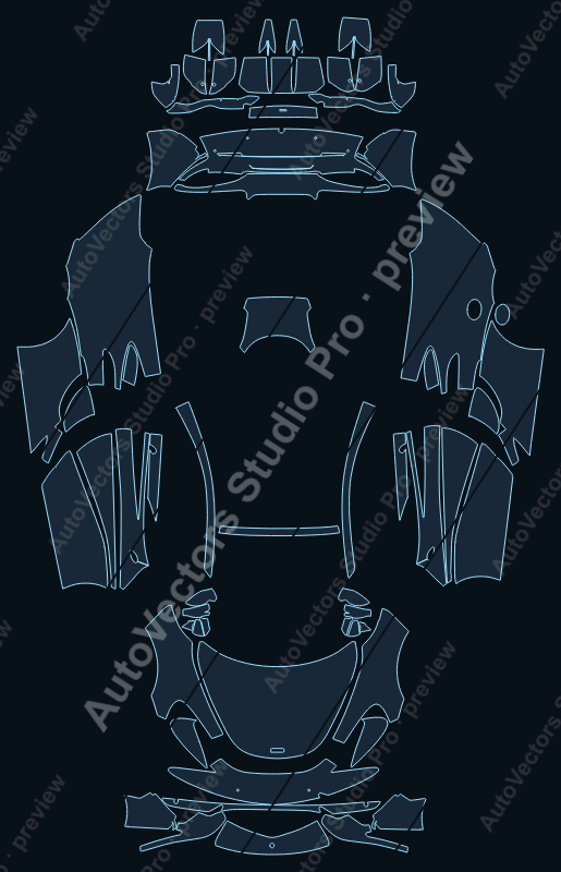 McLaren 570GT Base 2016 precut PPF pattern – watermarked preview from the cutting software