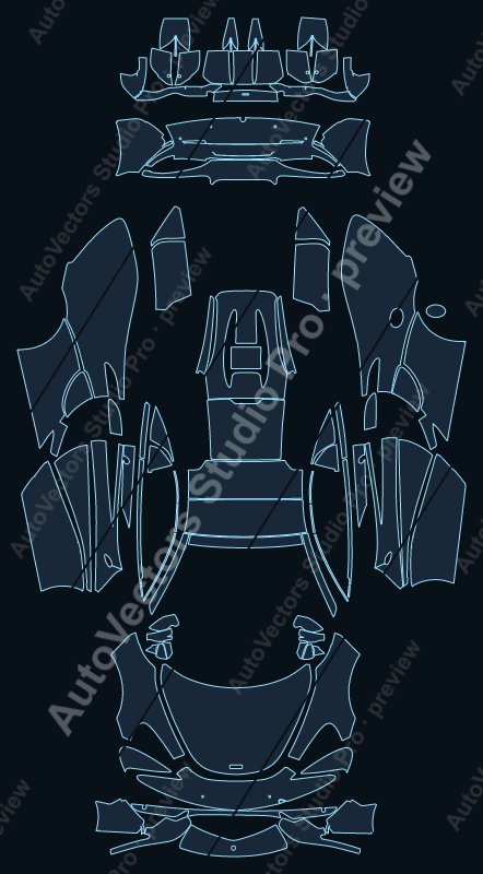 McLaren 570S 2015 spider precut PPF pattern – watermarked preview from the cutting software