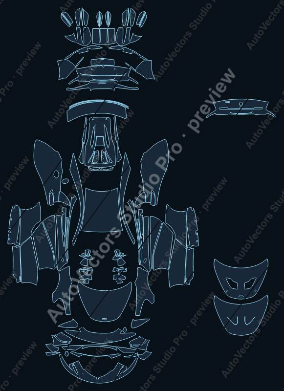 McLaren 570S GT4 2016 precut PPF pattern – watermarked preview from the cutting software