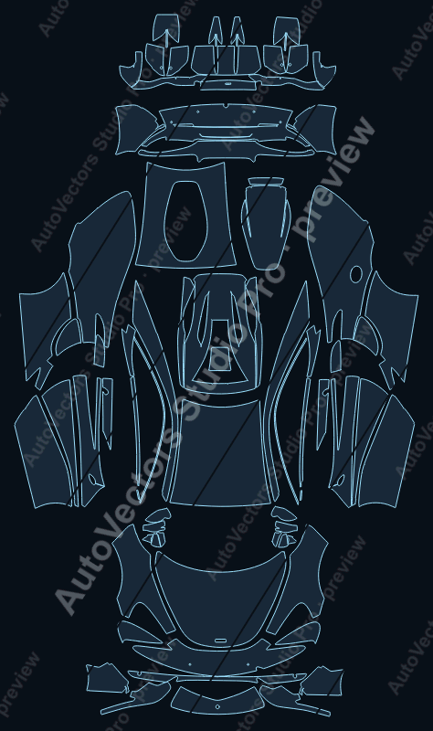 McLaren 570S V2 2016 coupe precut PPF pattern – watermarked preview from the cutting software