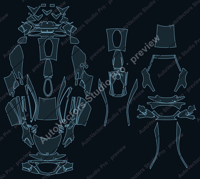 McLaren 600LT 2018 coupe precut PPF pattern – watermarked preview from the cutting software