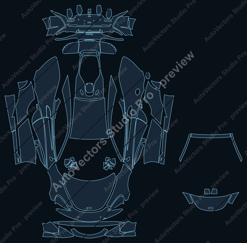 McLaren 600LT 2018 coupe precut PPF pattern – watermarked preview from the cutting software